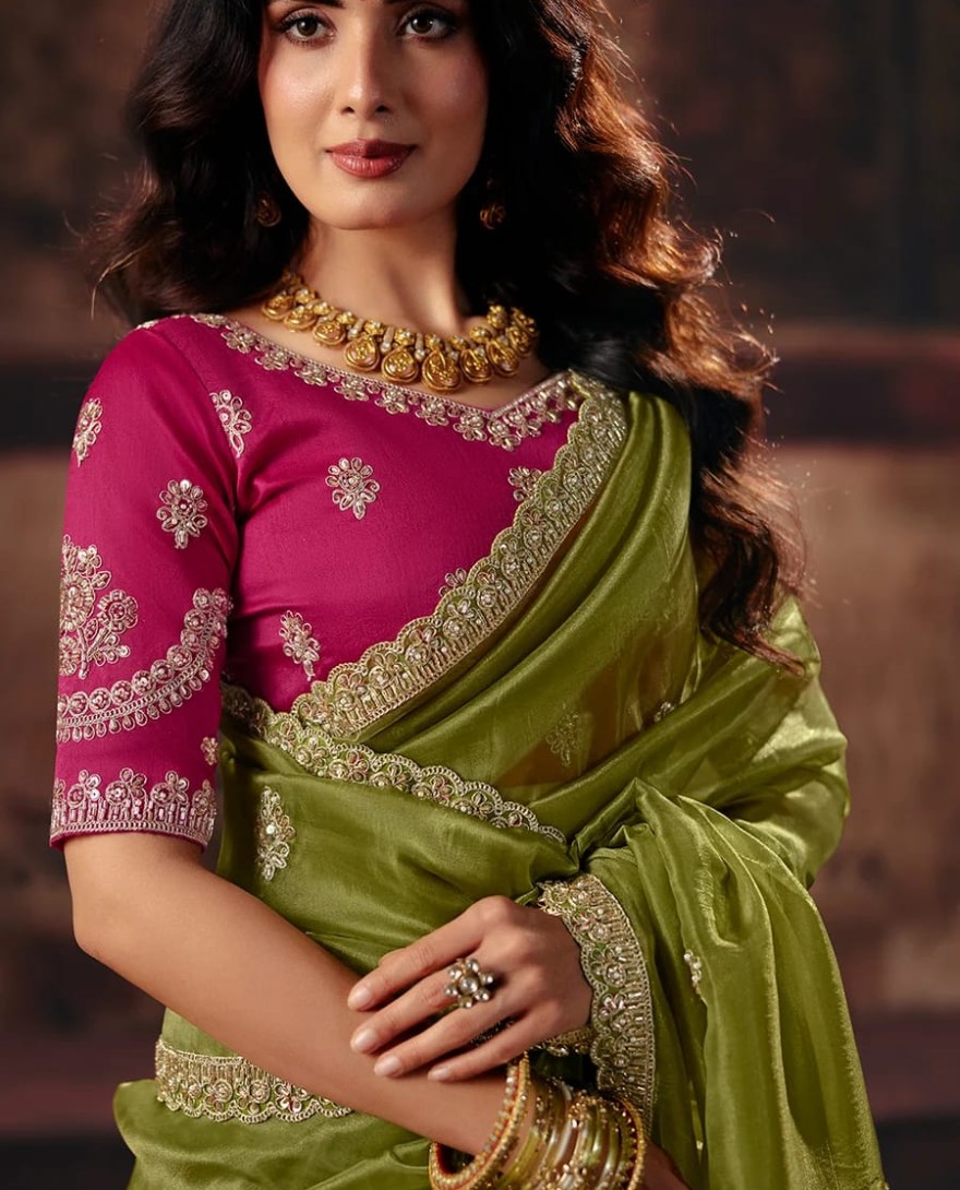 1008 - Green & Pink Designer Style Festive Wear Saree